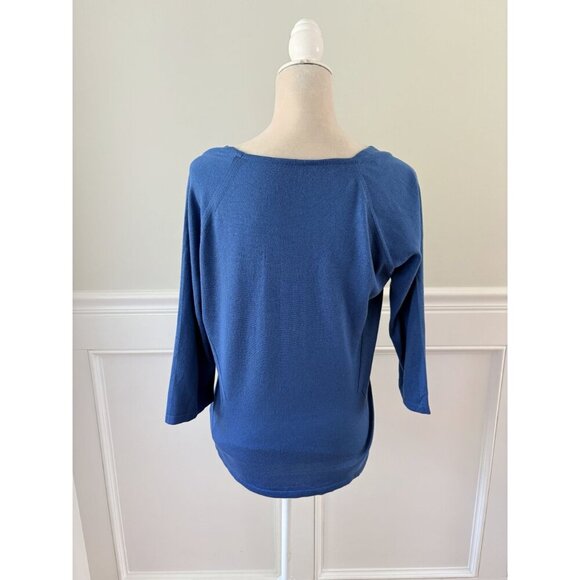 Blue Round Neck 3/4 Sleeve Sweater 48 L Silk/Cotton/Cashmere Blend Made In Italy - Picture 3 of 4